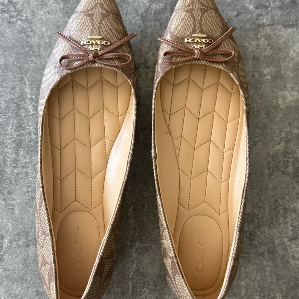 Coach Brown Quilted Flats with Bow Detail